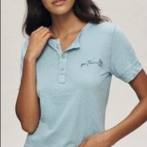 Anthropologie Light Blue Short-Sleeve Henley Top